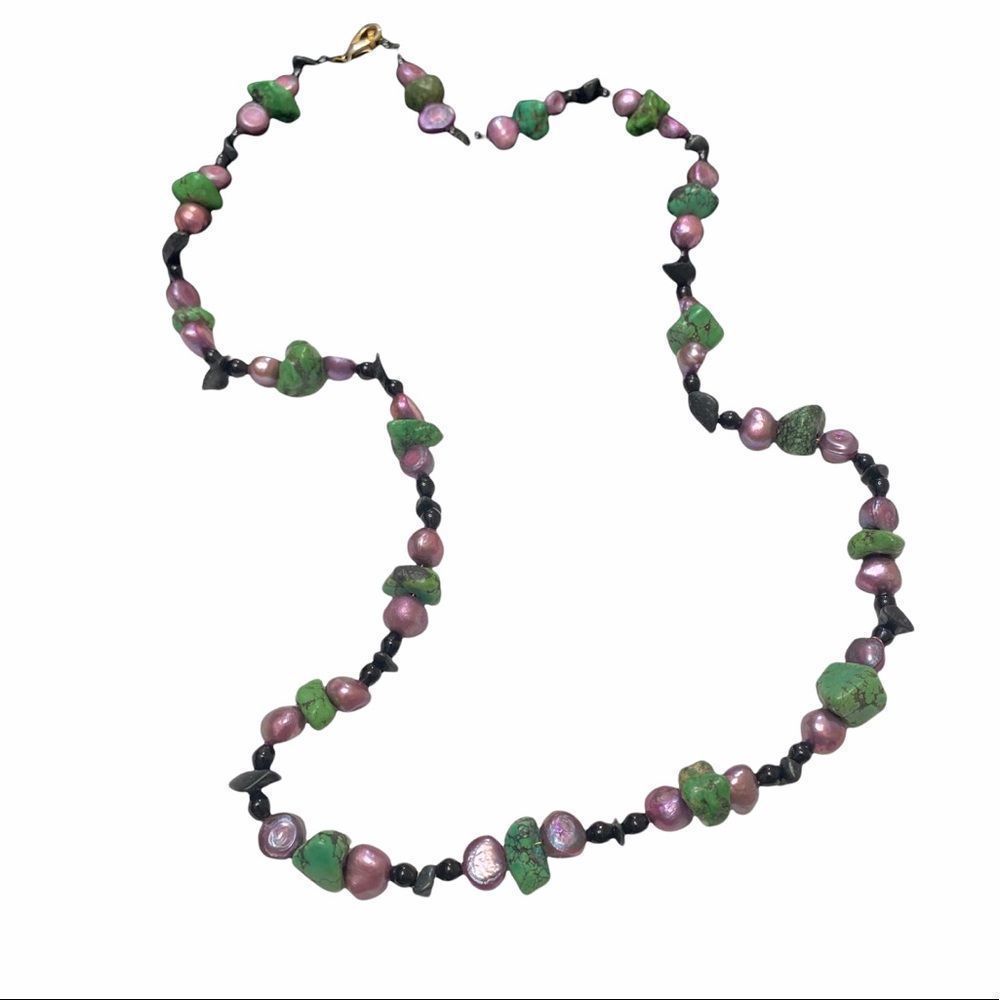 Vintage Turquoise Pearl And Black Onyx Necklace - Picture 3 of 12